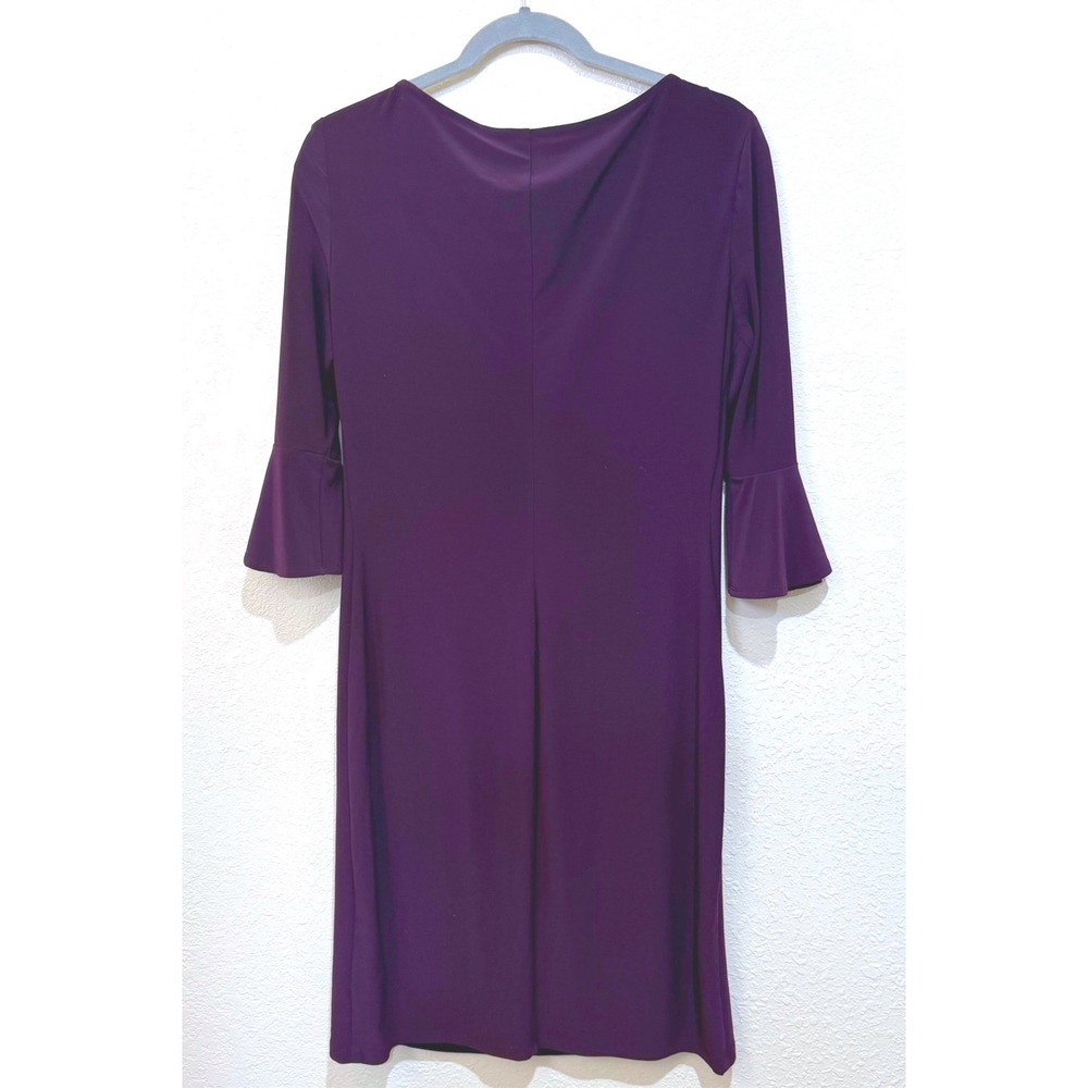 Chaps Womens Plum Bell Sleeve Ruched Sheath Dress Size L Cocktail Business - Picture 2 of 7